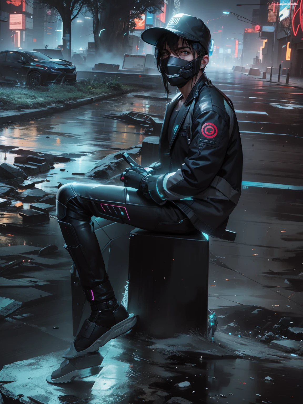 Change background cyberpunk handsome boy realistic face 8k ultra realistic