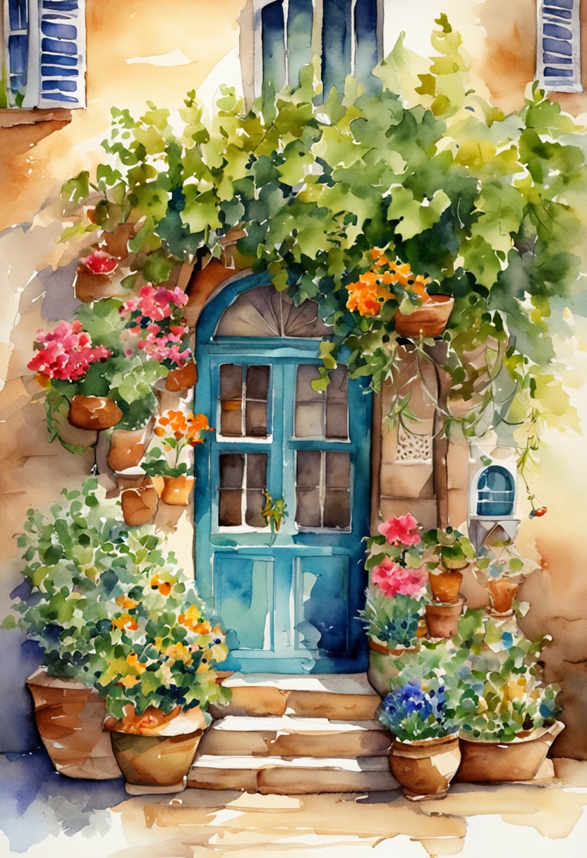 1 tree shop, there is a girl taking care of the plants, the sign is called "Chan's Garden" the shop has 1 main door and 1 green window, on the window there are potted plants and flowers