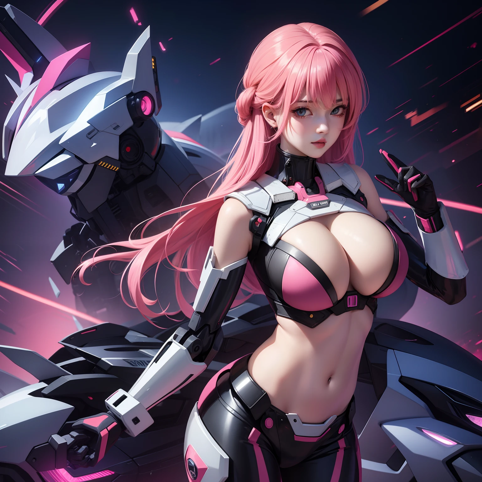 Sexy girl with mecha suit, big boobs