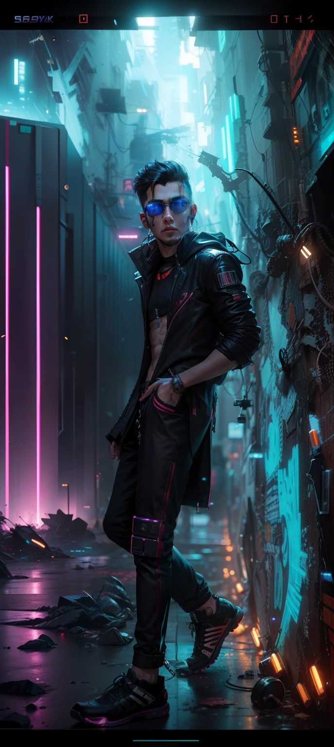 Change background cyberpunk handsome boy realistic face