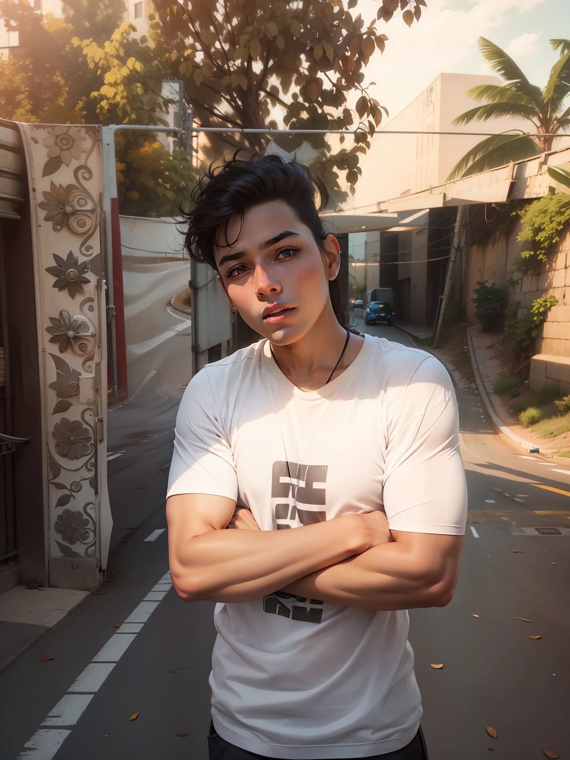 Professional photography, realistic, road background, beutiful face ,
