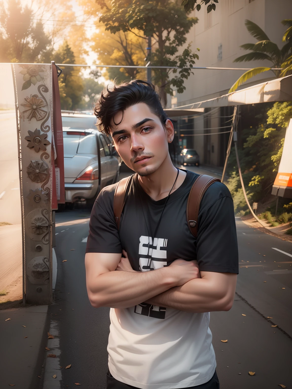 Professional photography, realistic, road background, beutiful face ,