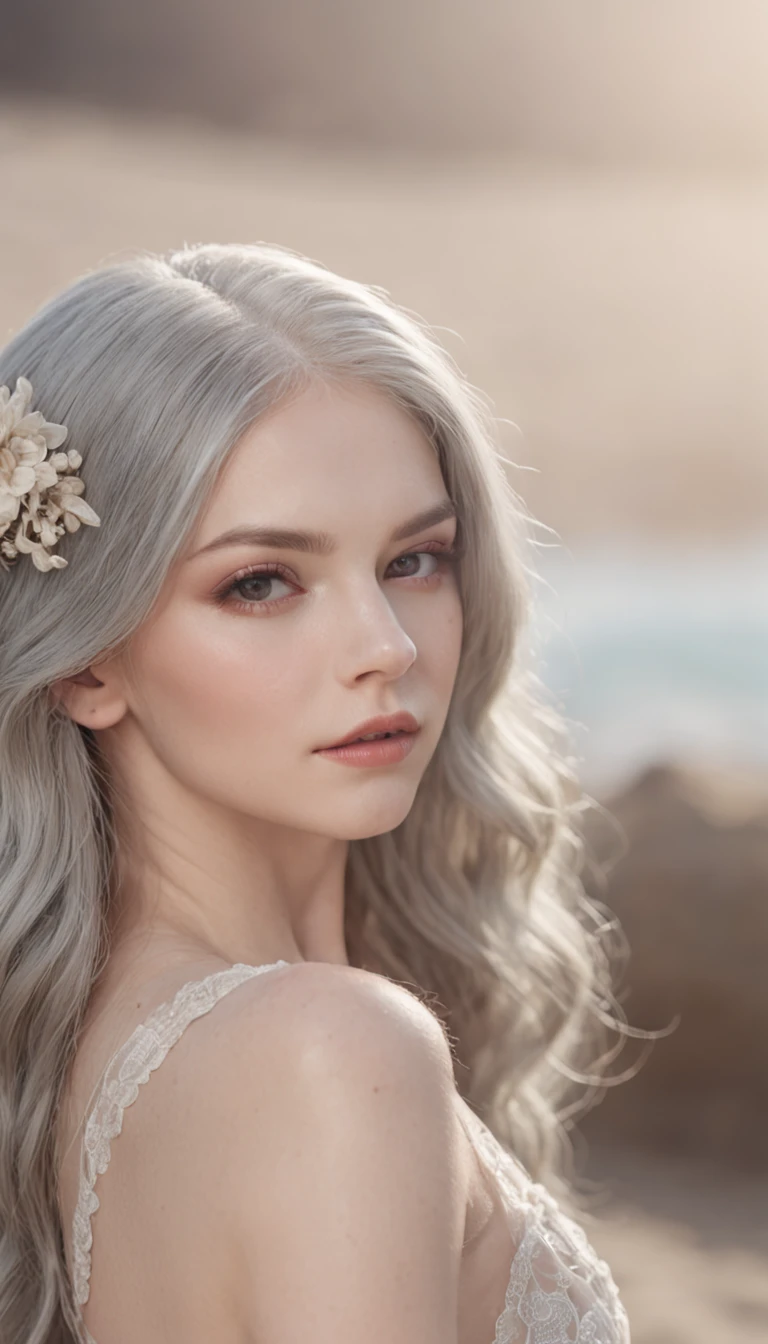 Sea beach,agile,Long grey hair,full body Esbian, darkly, tight suits, Beautuful Women,full bodyesbian,an lingerie