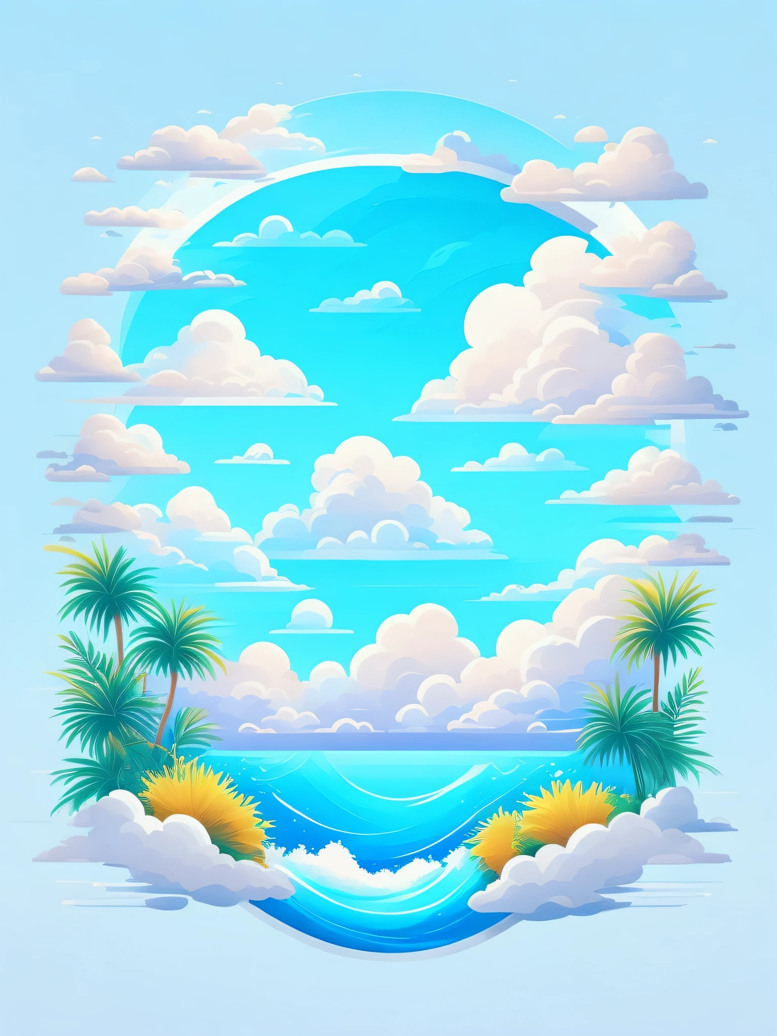 Sea and sky clouds in the summer landscape,T-shirt design,rzminjourney,vectorial art,white backgrounid