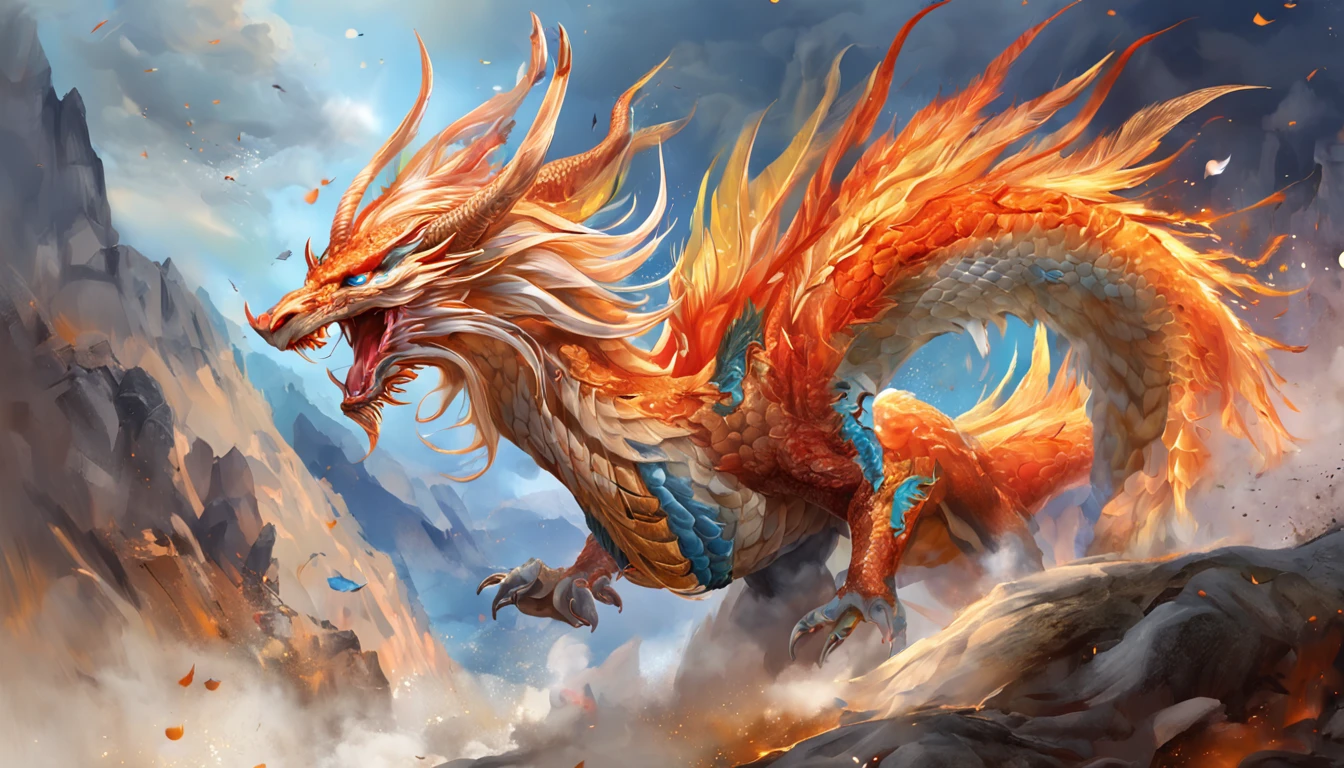 full bodyesbian, Chinese dragon, Loong, extremely detailed CG unity 8k wallpaper), (colorful:1.2), long hair, sharp teeth, red eyes, teeth, huge, Hires upscale: 1.7, Hires upscaler: 4x_NMKD-Siax_200k, Denoising strength: 0.45, lifelike texture, Dynamic angle, (((+++Lightning and bodyInterweave///))), Colorful auspicious clouds, drop shadow, atmospheric perspective, panorama, wide shot, 16k, anatomically correct, super detail