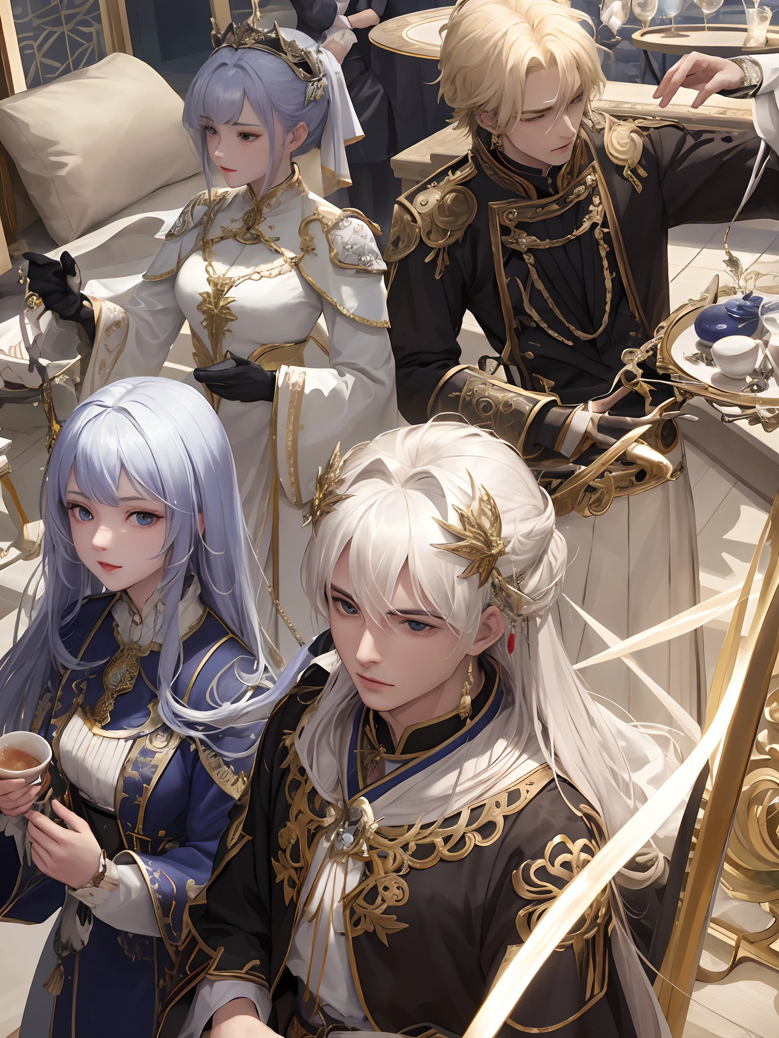 tmasterpiece，top-quality，best qualityer，offcial art，Beauty and aesthetics：1.2），（Kizi：1.3），extremy detailed，rich colourful，highest details，s the perfect face，The upper part of the body，hdr，（long white hair：1.5）（white cloak golden lines：1.2），galaxias，（light stre），striking visual effects，（dynamic streaks，Luminous trajectory：1.2），vivd colour，The family background of noble knights was usually very wealthy，Their ancestors may have been wealthy merchants、Nobleman or politician。They usually have an elegant living environment and high-quality educational resources，Receive quality education and training，Possess great talent and skills。 Noble knights usually possessed nobility、Elegant temperament，Their words and deeds reflect their social status and wealth。They have unique costumes、Hairstyle and makeup，Usually wearing elegant battle robes and riding noble horses。 The life of a noble knight was usually luxurious and comfortable，They have a variety of high-end luxury and luxurious private establishments。They usually like to make friends with powerful people，And actively participate in various social events and aristocratic circles。