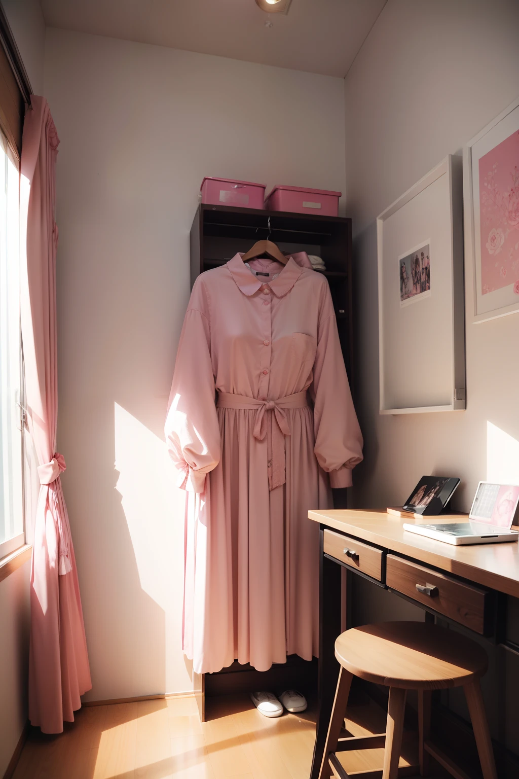 girl's own room、pink there、no person