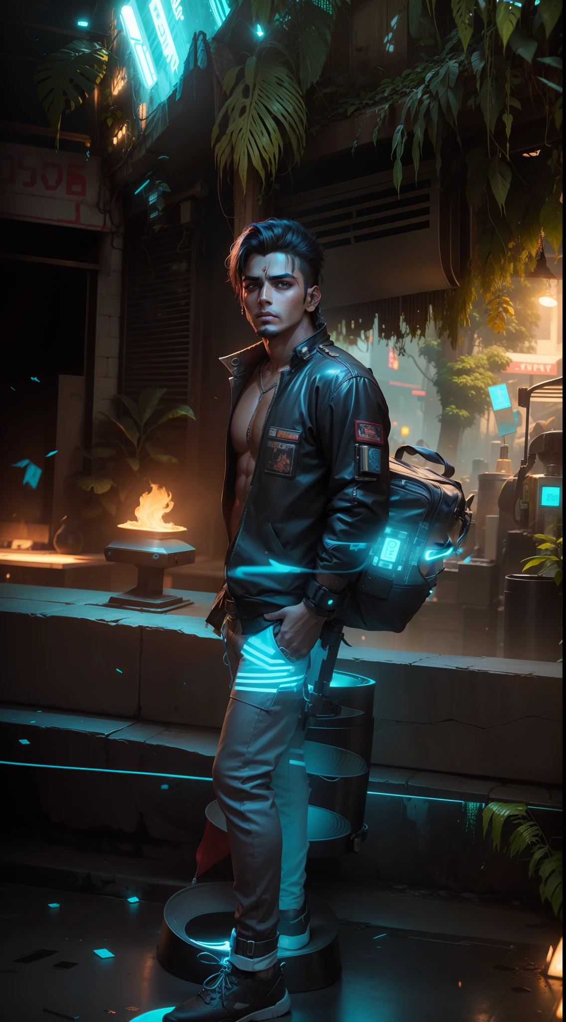 Chenge bagraound cyberpunk handsome boy real Face