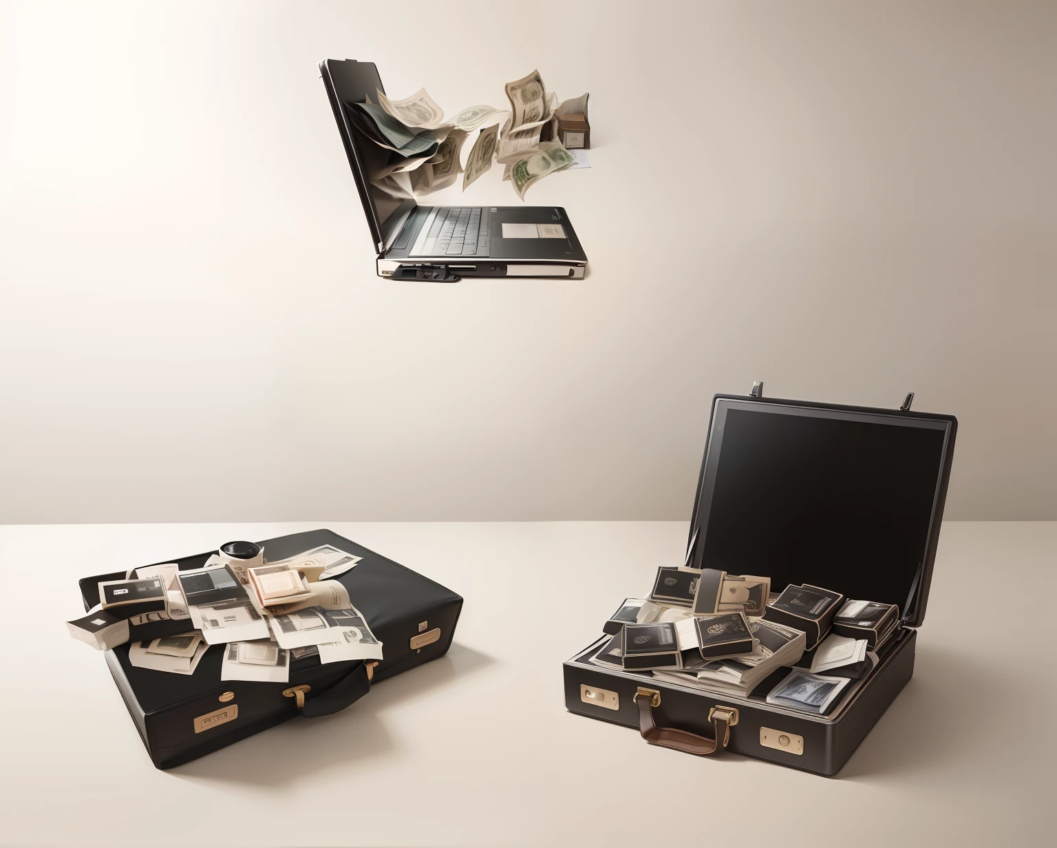 Bundles、The ultra -The high-definition、Black bag、Brown banknotes、Banknotes come out of the PC