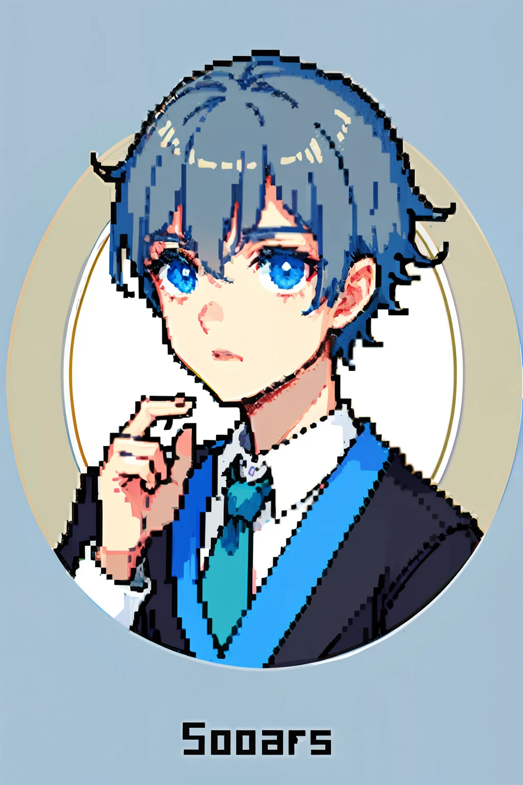 (tmasterpiece,top Quority,best qualtiy),pix,pixelart,1boy,head portrait,Gray hair,blue color eyes,Gradient,