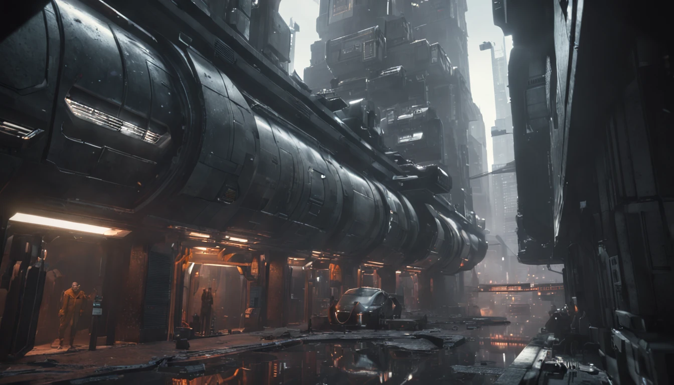 a concept art of a futuristic sci fi bladerunner city, beautiful realistic atmosphere, environment, people, detailed, realistic, concept art, unreal engine 5, structure, sci-fi, urban, ray tracing, CGI, perfect visuals, lighting, smooth, movie, screen-space reflections, ambient occlusion, scenes, aesthetics, bloom, shadows, perfectly drawn, building textures, cinematic, sharp edges, hdr effect, 3d building models, blender 3d, asset library, Computer graphics software, artstation, realism, stores, business, busy