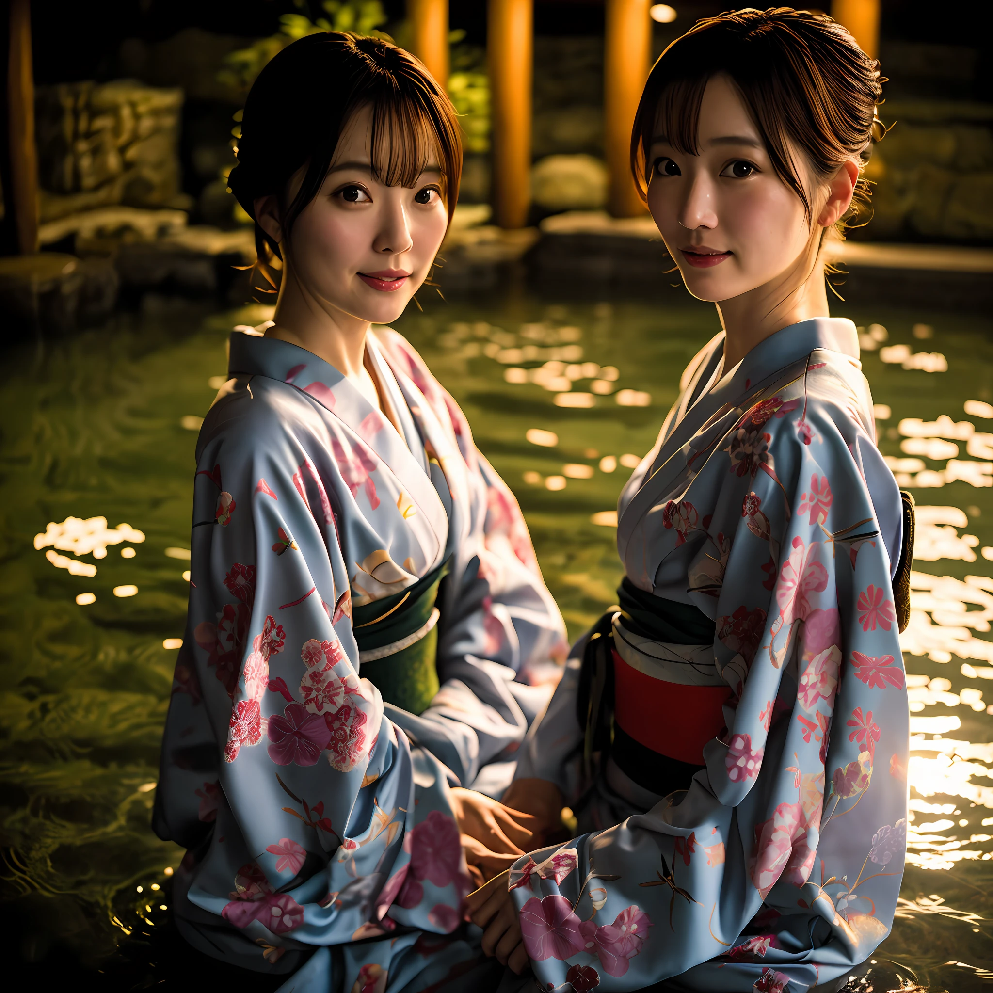 ((Best quality, 8k, Masterpiece :1.3)), Beautiful geisha in kimono.bare shoulders, ((Full Body)), sitting beside a river. At the forest. Night view. Moon decorated. #top-angle shot With dark light_snapshot, photo, high resolution, 4k, 8k, bokeh background)) mix4, 20d_Tattoo face texture. Tattoo Hand. Chest tattoo. Tattoo shoulder.