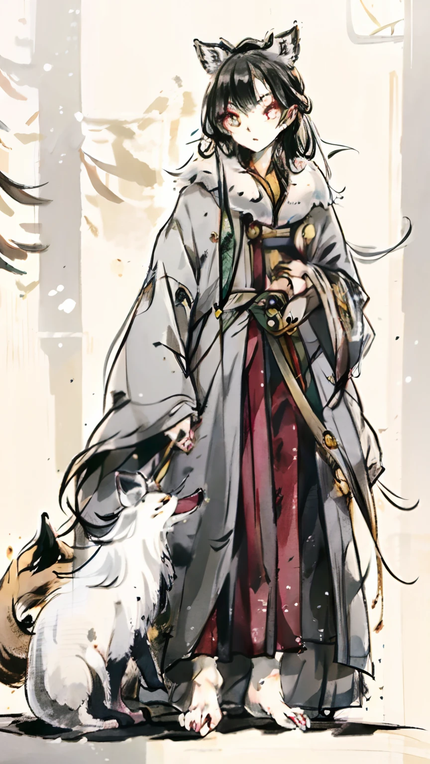 (Best picture quality),(tmasterpiece),,(((solo person))),(ultra - detailed),(Male arctic fox:1.5), (Light gray skin:1.3), (pale gray fur:1.3),((Golden pupils)),Red eyeliner, ((Canine paws)), ((Gray paws)),(grey ears),Sharp focus,(The furry feeling of animal ears),Wearing a black magician's robe,magnificent robe,Wearing a magic hat,Stand on the streets of the Middle Ages,Detailed characters,detailedbackground,The barefoot
