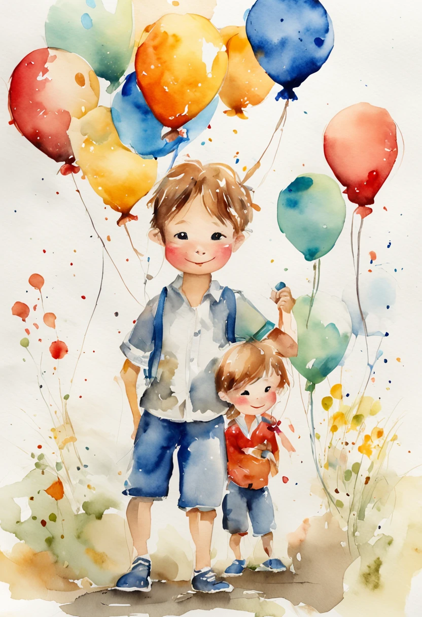 A boy, zoo, many balloons, happy, happy, perfect quality, clear focus (clutter - home: 0.8), (masterpiece: 1.2) (realistic: 1.2) (bokeh) (best quality) (detailed skin: 1.3) (complex details) (8K) (detail eyes) (sharp focus), (happy) full body, two children, clean background, long view composition, 85MM SHOT