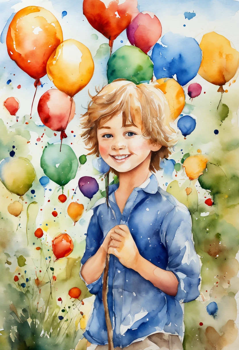 A boy, zoo, many balloons, happy, happy, perfect quality, clear focus (clutter - home: 0.8), (masterpiece: 1.2) (realistic: 1.2) (bokeh) (best quality) (detailed skin: 1.3) (complex details) (8K) (detail eyes) (sharp focus), (happy) full body, two , clean background, long view composition, 85MM SHOT