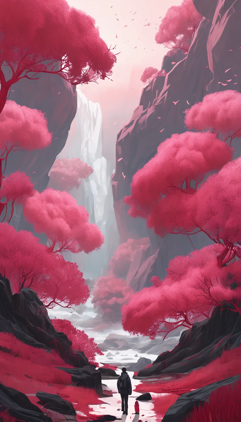 lilith_he&Yu_Liu Qiangdong's new album in collaboration with Hong Kong,Natural rendering style,organic flowing form,light red and light pink,Caspar David Friedrich,Yan Juncheng,Flat surface,red and pink,