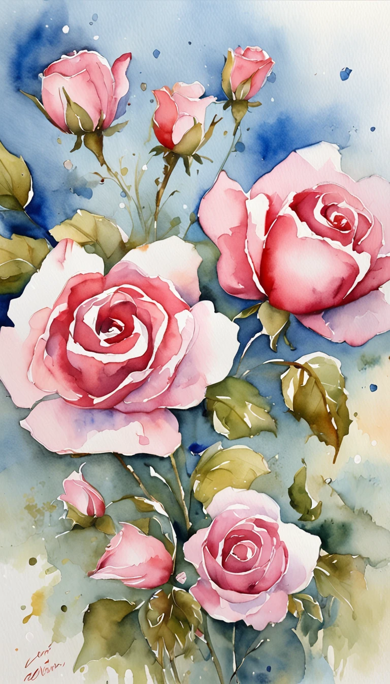 In a romantic atmosphere,Couples hugging and walking in a sea of roses,Under the blue sky and white clouds,Feel the romantic theme of Valentine's Day