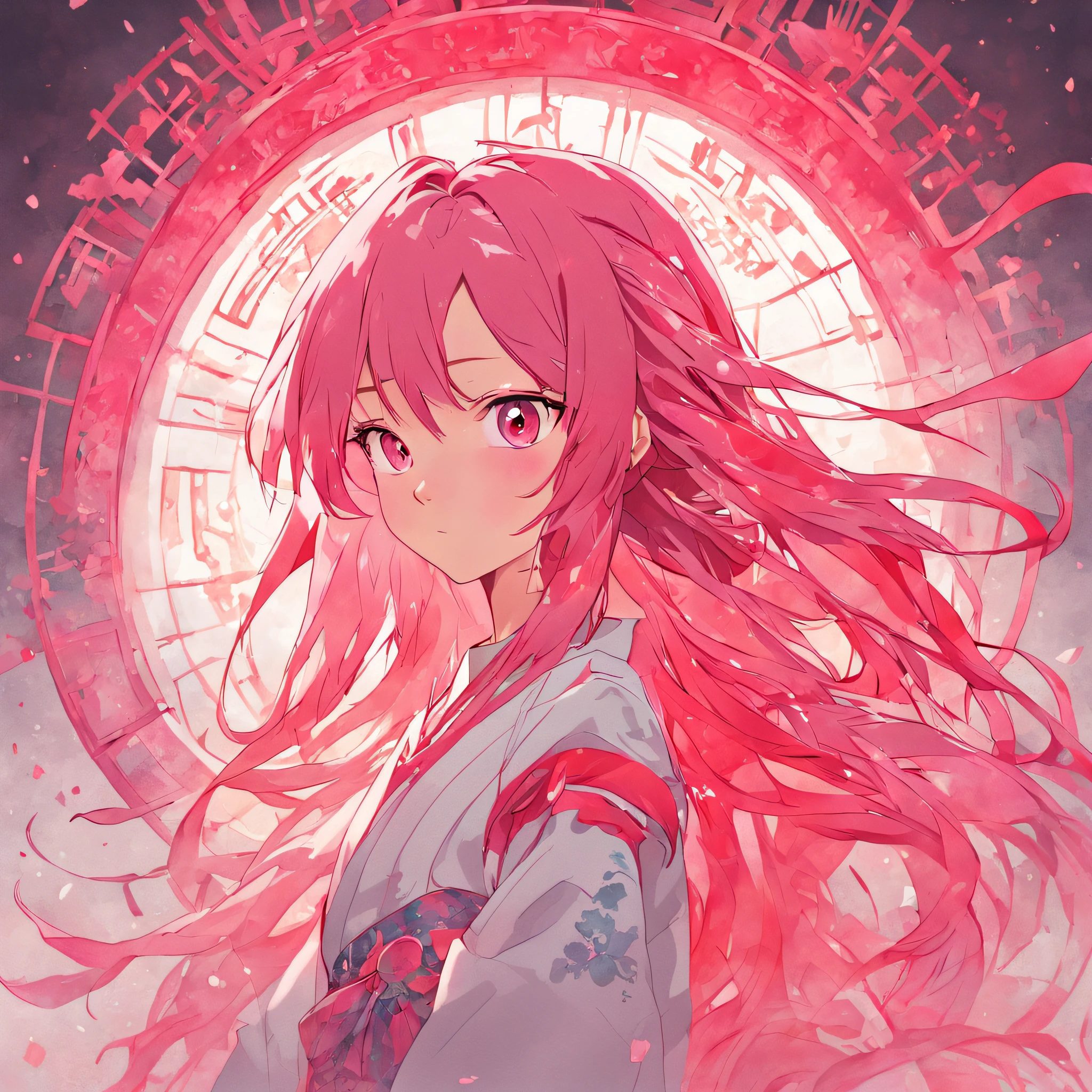 (White background:1.4),(Silhouette of a girl's head, Eyes closed, colorfull long hair, Oriental elements),(Chinese illustration:1.3,paper art:1.3, Quilted paper art:1.2),( reasonable design, Clear lines, High sharpness,Best quality, Very detailed, Masterpiece, movie light effect, 4K )(A young girl, Flowing pink hair: 0.7) (Wear a white school uniform with red accents: 0.6) (Her eyes shone with determination and strength:0.9