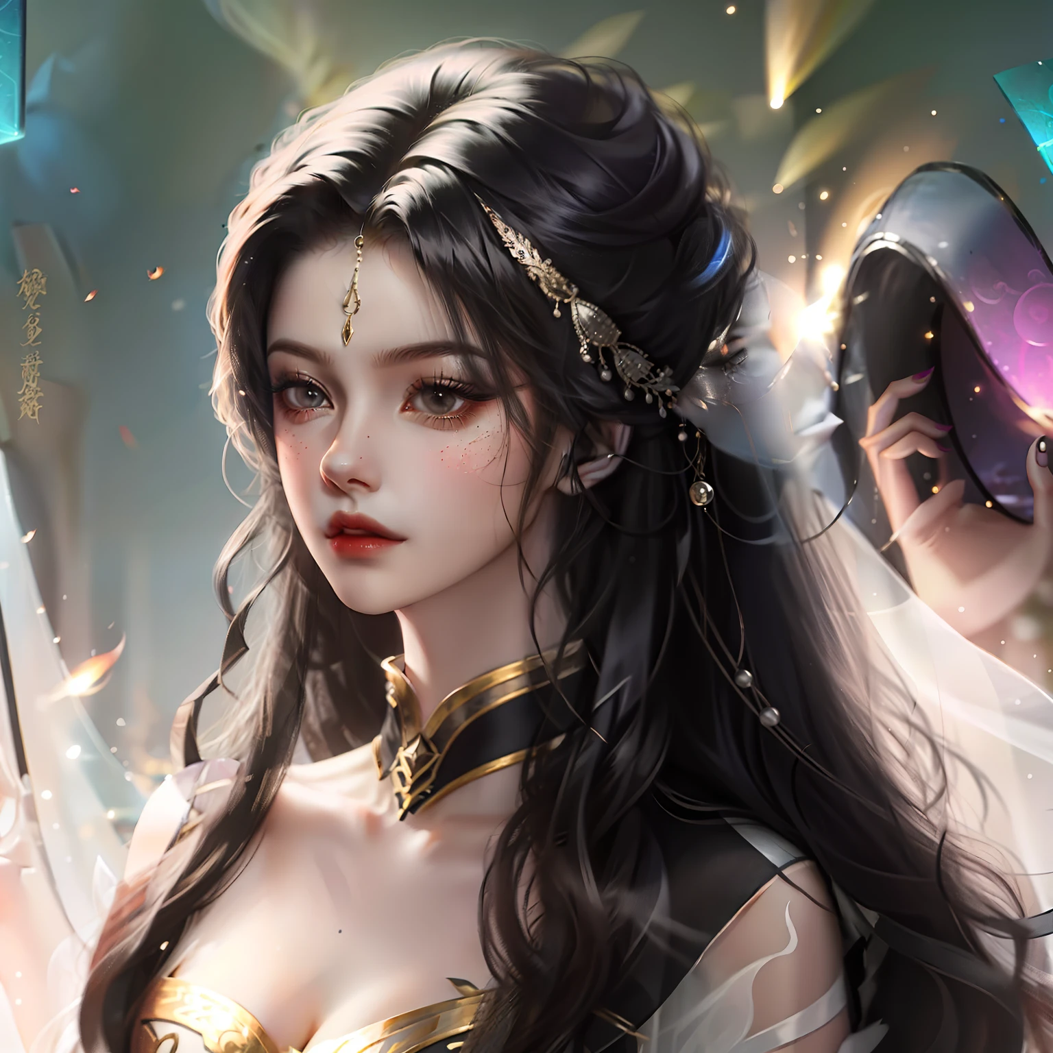 Beautuful Women,blacksilk,long whitr hair,quadratic element,whaite hair