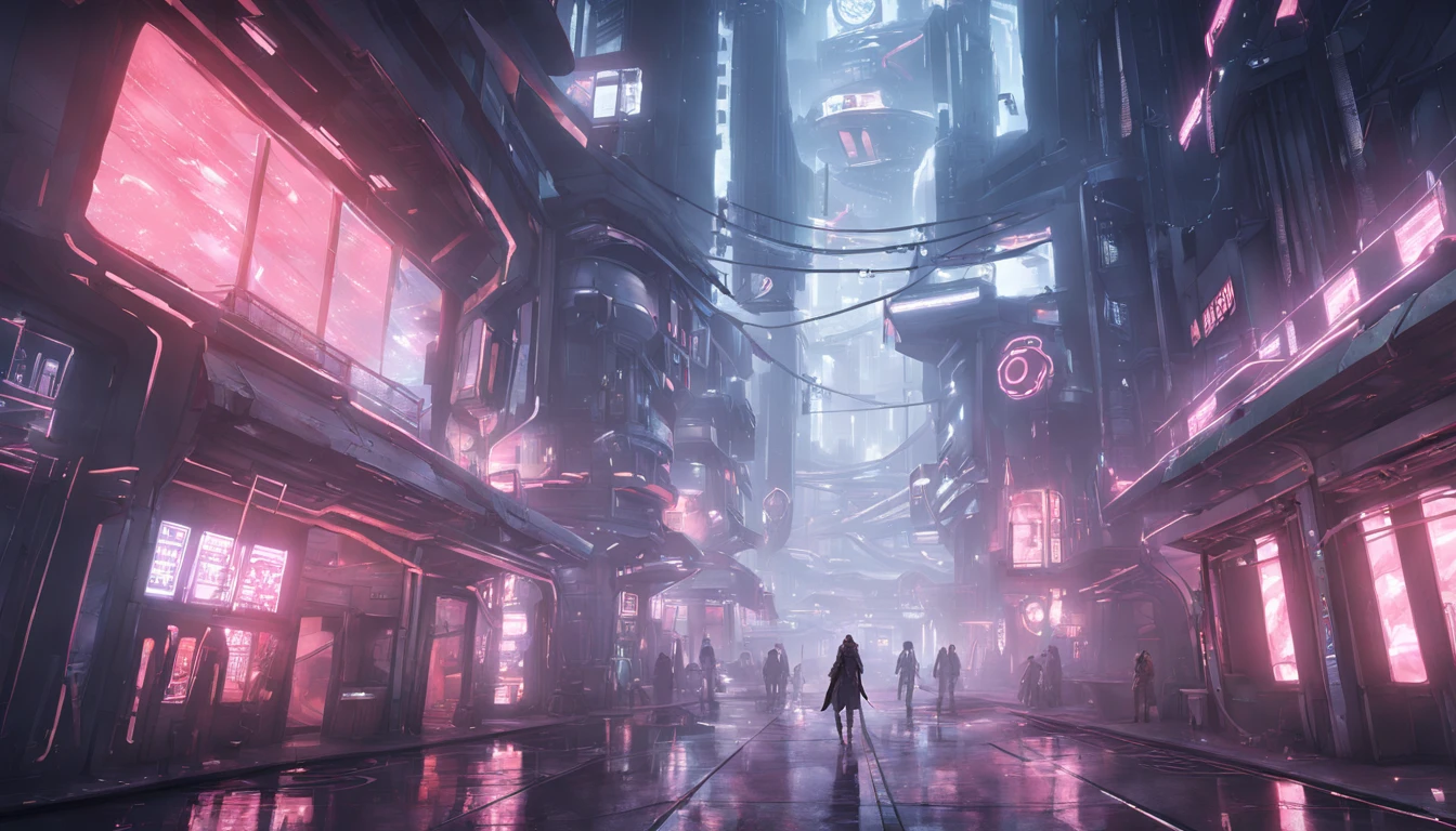 a concept art of a futuristic sci fi Bladerunner city, beautiful realistic atmosphere, environment, people, detailed, realistic, concept art, unreal engine 5, structure, sci-fi, urban, ray tracing, CGI, perfect visuals, lighting, smooth, movie, screen-space reflections, ambient occlusion, scenes, aesthetics, bloom, shadows, perfectly drawn, building textures, cinematic, sharp edges, hdr effect, 3d building models, blender 3d, asset library, Computer graphics software, artstation, realism, stores, business, busy