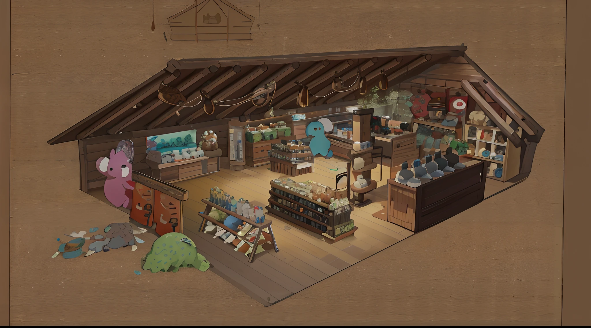 Animal themed store, concept art highly detailed,, concept art by disney, Light，HD hand drawn