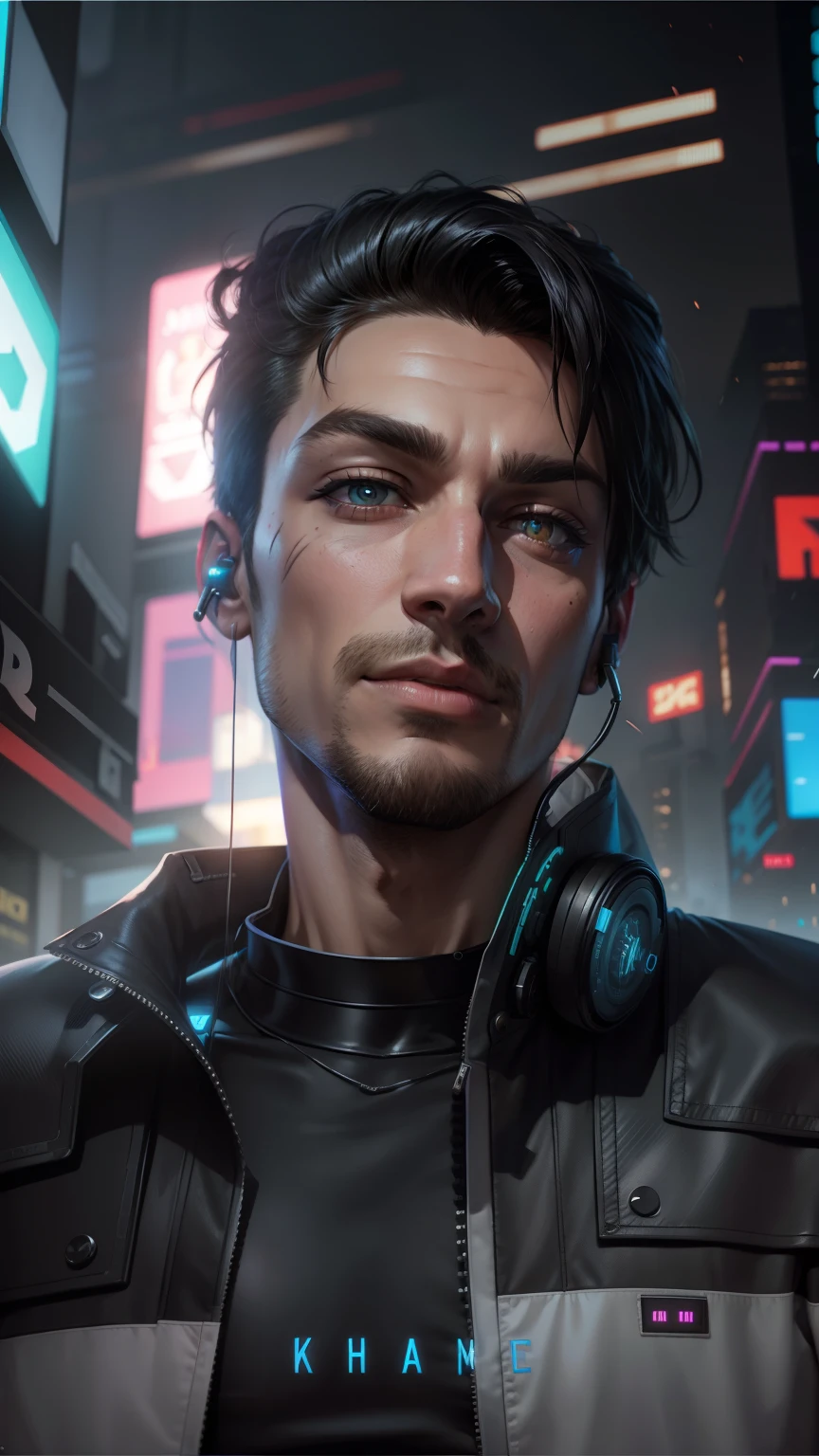 Change background cyberpunk handsome boy, realistic face. 8k, ultra realistic