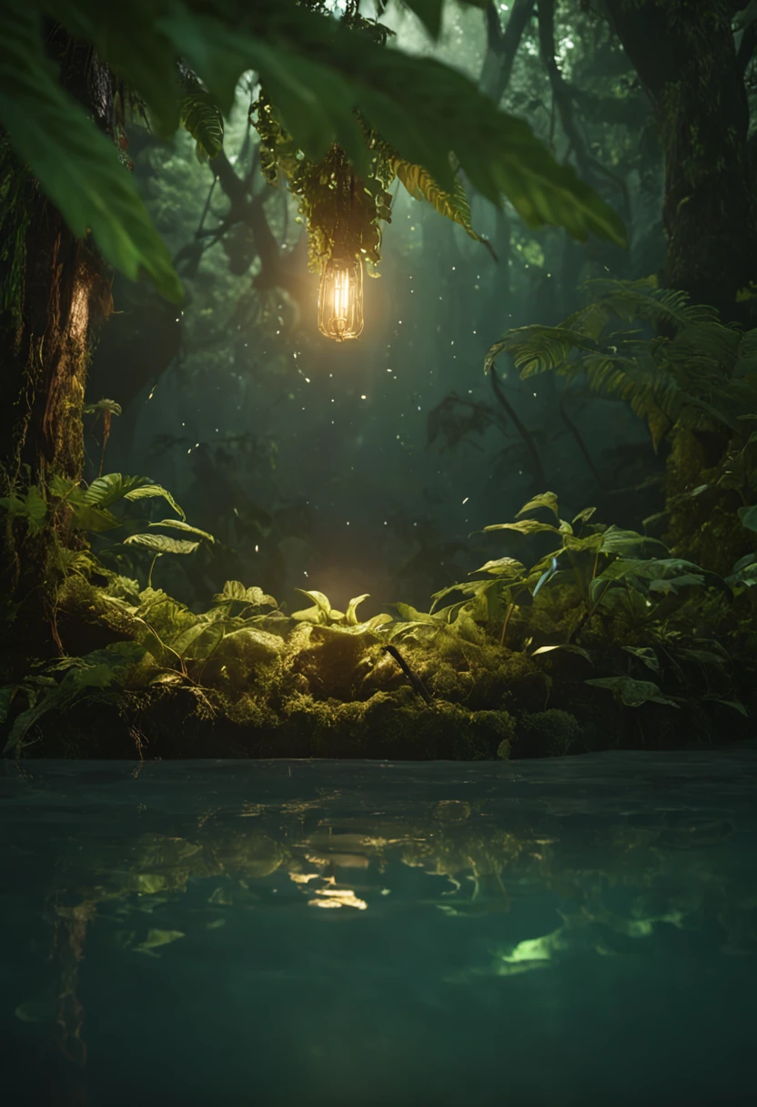 Masterpiece, best quality, (very detailed CG unity 8k wallpaper), (best quality), (best illustration), (best shadows), glow sprite, with a glowing deer, in the swimming pool Drinking water, natural elements in the forest theme. Mysterious forest, beautiful forest, nature, surrounded by flowers, delicate leaves and branches surrounded by fireflies (natural elements), (jungle theme), (leaves), (twigs), (fireflies), (particle effects) etc. 3D , Octane rendering, ray tracing, super detailed