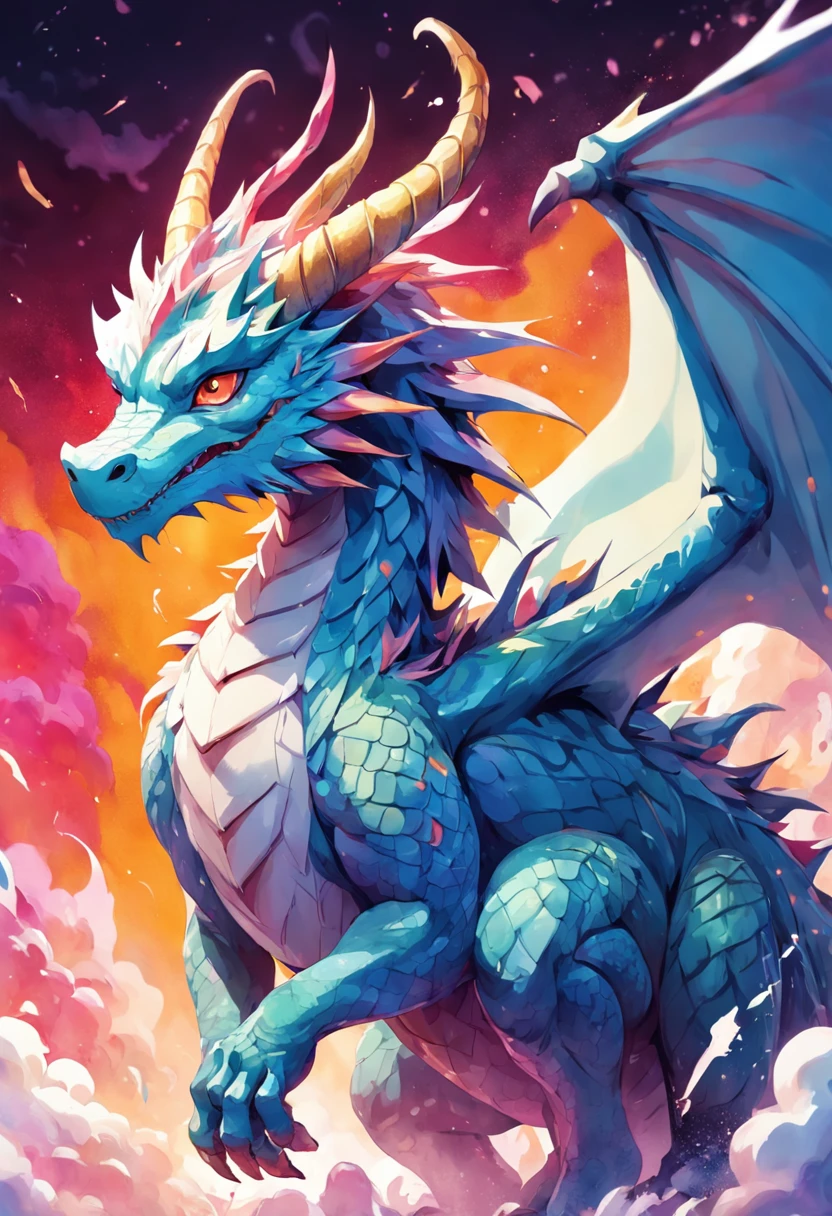 3d watercolor abstract,white background, high resolution, high quality,colorful,fit in the frame,cute dragon,