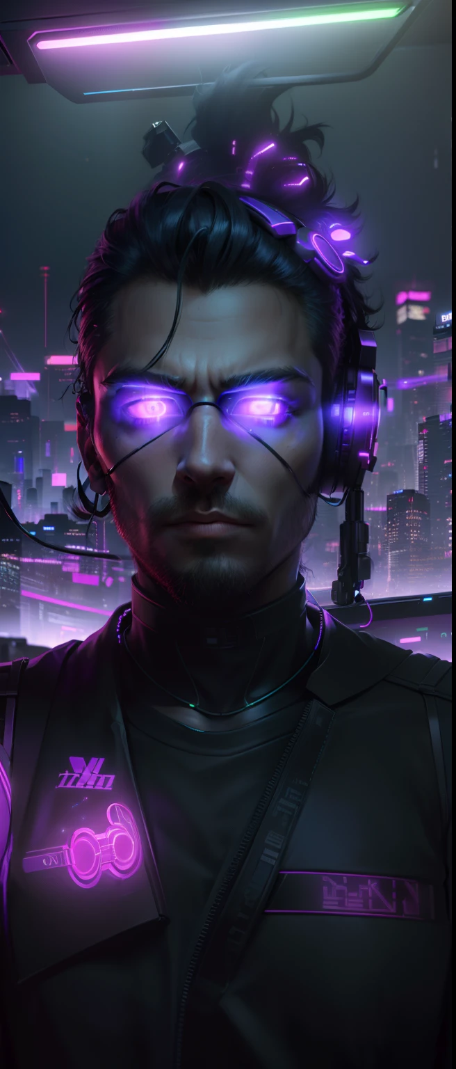 ((Best quality)), ((masterpiece)), (highly detailed: 1.3), 3D, NeonNoir, cyberpunk man, (using the head mounted display that is thick and hi-tech: 1.2), using a cover, hacking a computer terminal, PURPLE NEON MONITOR LIGHT, GREEN NEON SIGNS ON THE WALL,