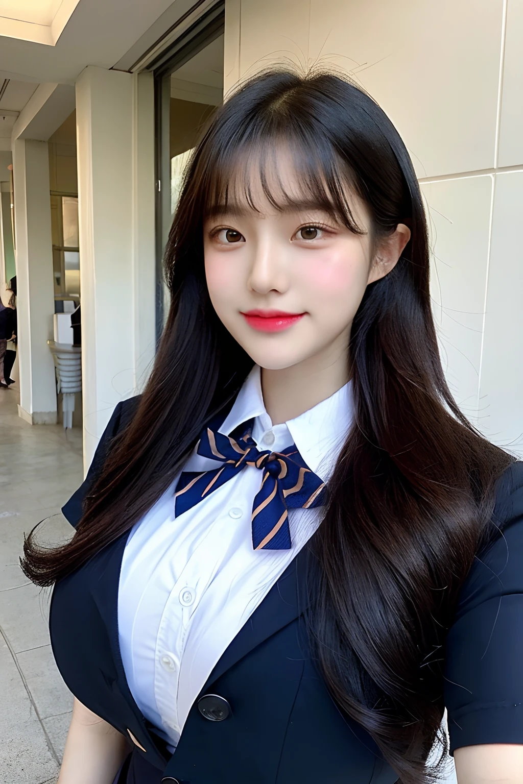 (Pretty Korean girl),((voluptuous)),((Super Huge boobs:1.2)),(School uniform)