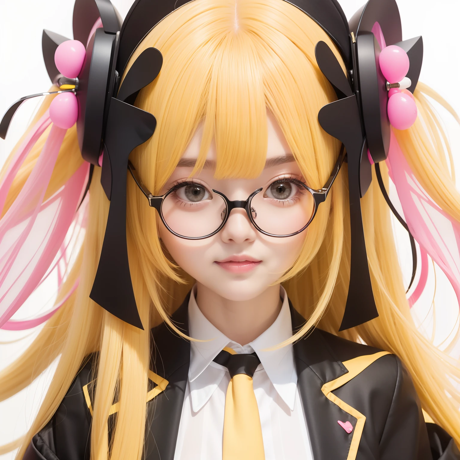 Yellow-pink transparent texture，Suitable for long hair，Wide black glasses，The face is relatively large，Silly，Looks silly and cute，It's a cute girl