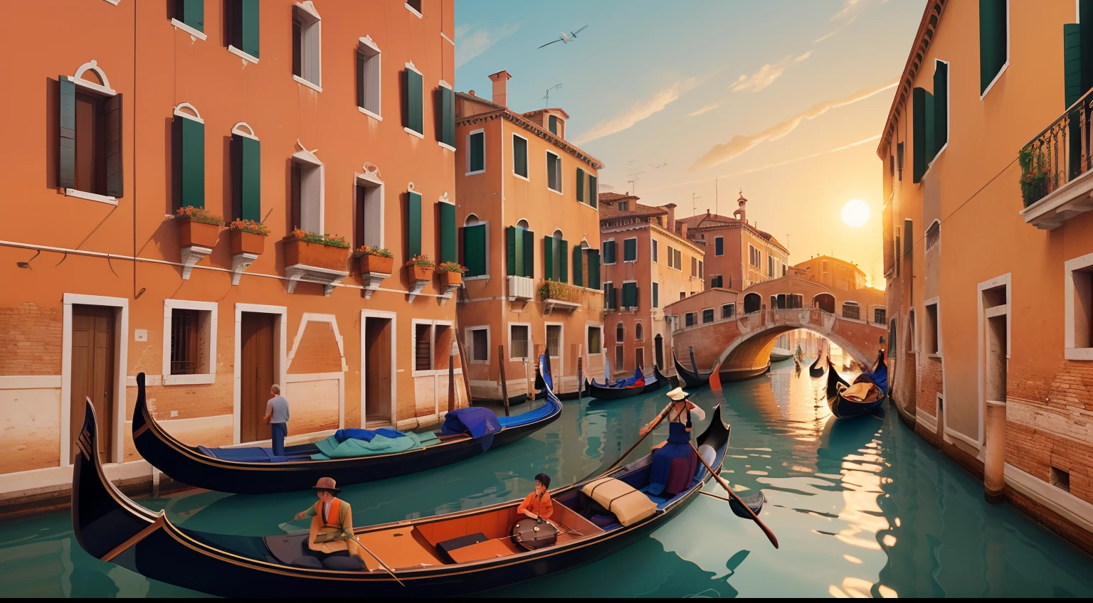 Date: 1987
Location: Venice, Italy
Description: In a gondola gliding along the quiet canals, a violinist serenades a couple with a melancholic tune, the soft orange hues of twilight reflecting on the water.