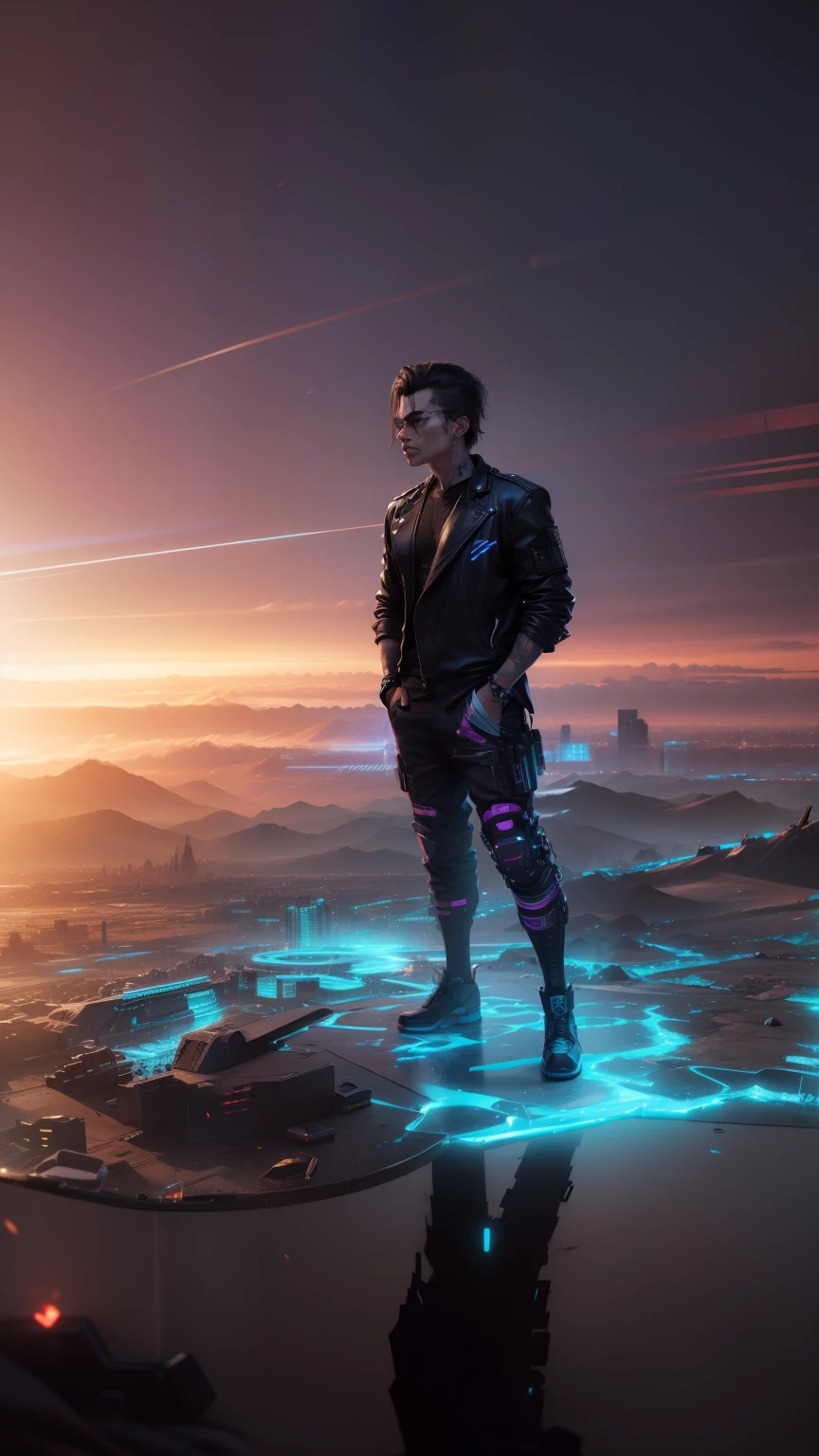 Change background cyberpunk handsome boy, realistic face, 8k ultra realistic