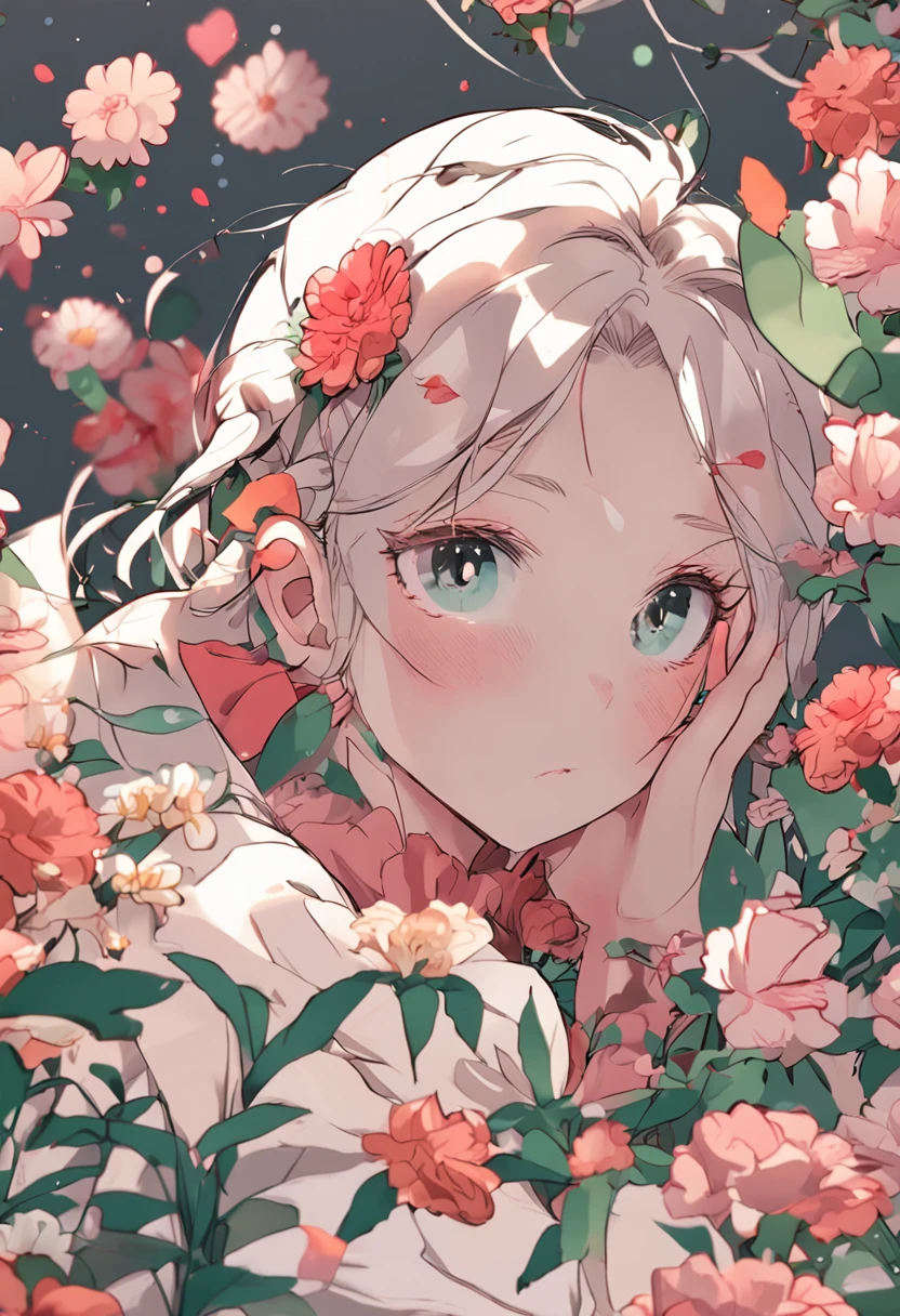 Anime girl with flowers in her hair looking at snow,9,9 emoji packs,9 poses and expressions