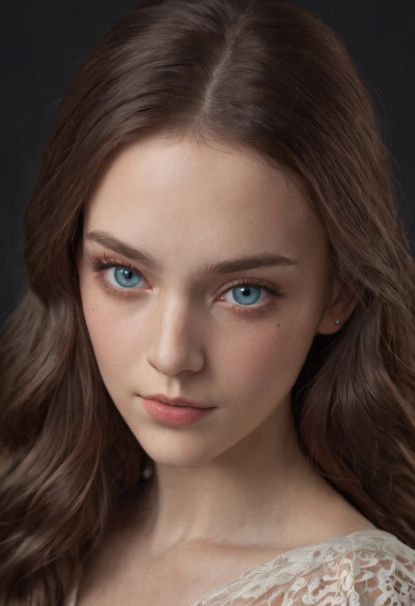 1girll, (Realistic:1.3), standing, Photo, Gorgeous, Realism, Dark background, Masterpiece, Diffuse flex illumination, Portrait, Best quality (Perfect face:1.4), Ultra-realistic highly detailed, complex and realistic simulation style photos，Focus clearly on the eyes, Cinematic lighting,White skin, Blue eyes, Beautiful,