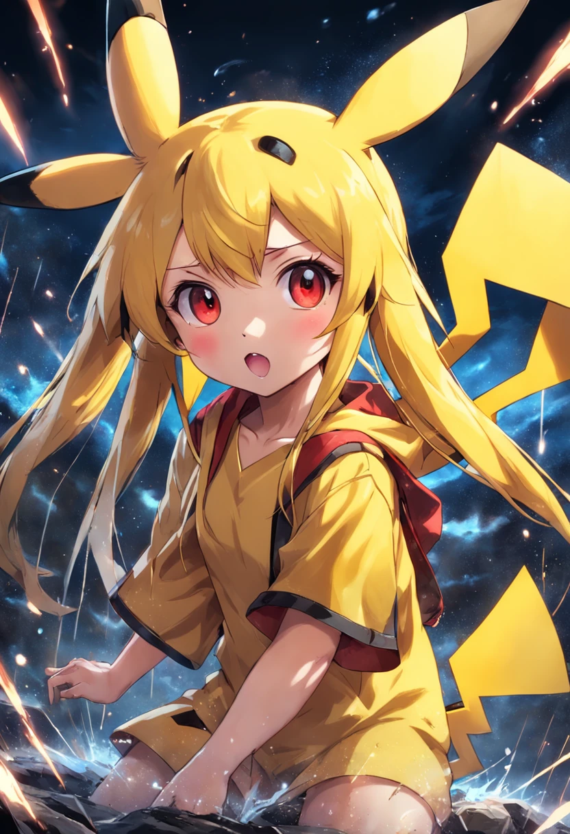 Pikachu is playful and cute,Liveliness and agility,Yellow soft hairs,red blush,sparkling big eyes,Cute little pointed ears。(Pikachu:1.5)