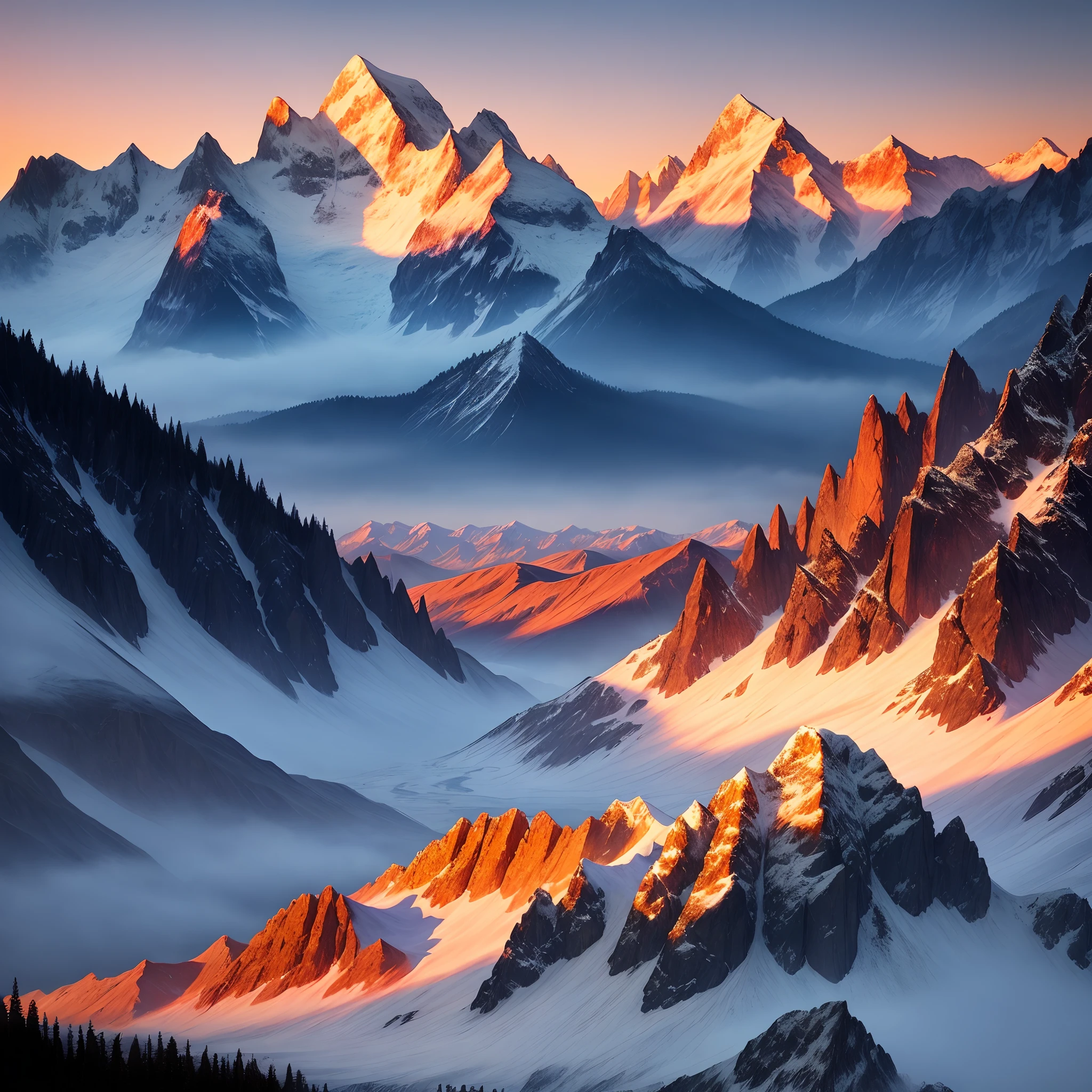 Majestic, mountain range, basking in sunrise, landscape photography