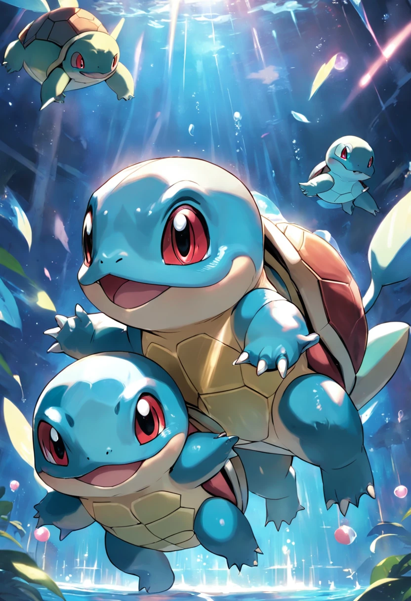 Squirtles are playful and cute，Liveliness and agility，Hard carapace，red blush，sparkling big eyes，cute little。(Squirtle:1.5)