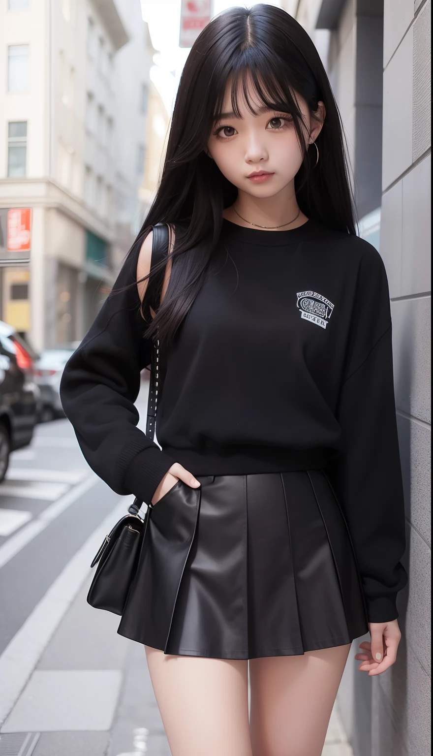 Black hair hundred skirt skirt cute girl