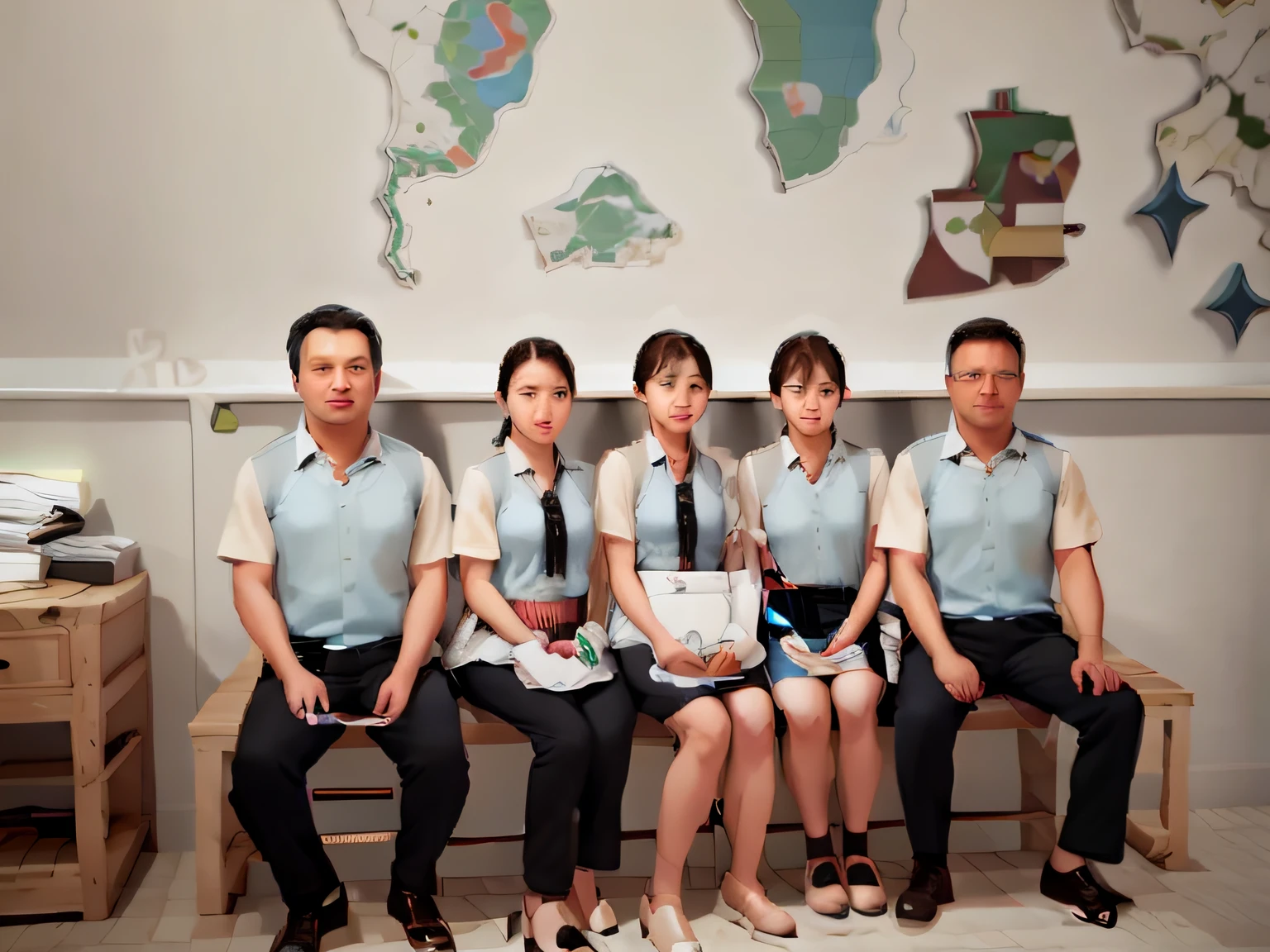 A group of Arafards sat on a bench in front of the map, photograph taken in 2 0 2 0, from china, Student, 8K)), background-image, zmonzheng, in group photograph, Teacher, zeng fanzh, Li Zixin, jinyiwei, personal profile picture, ruanjia, 8K -- height 768