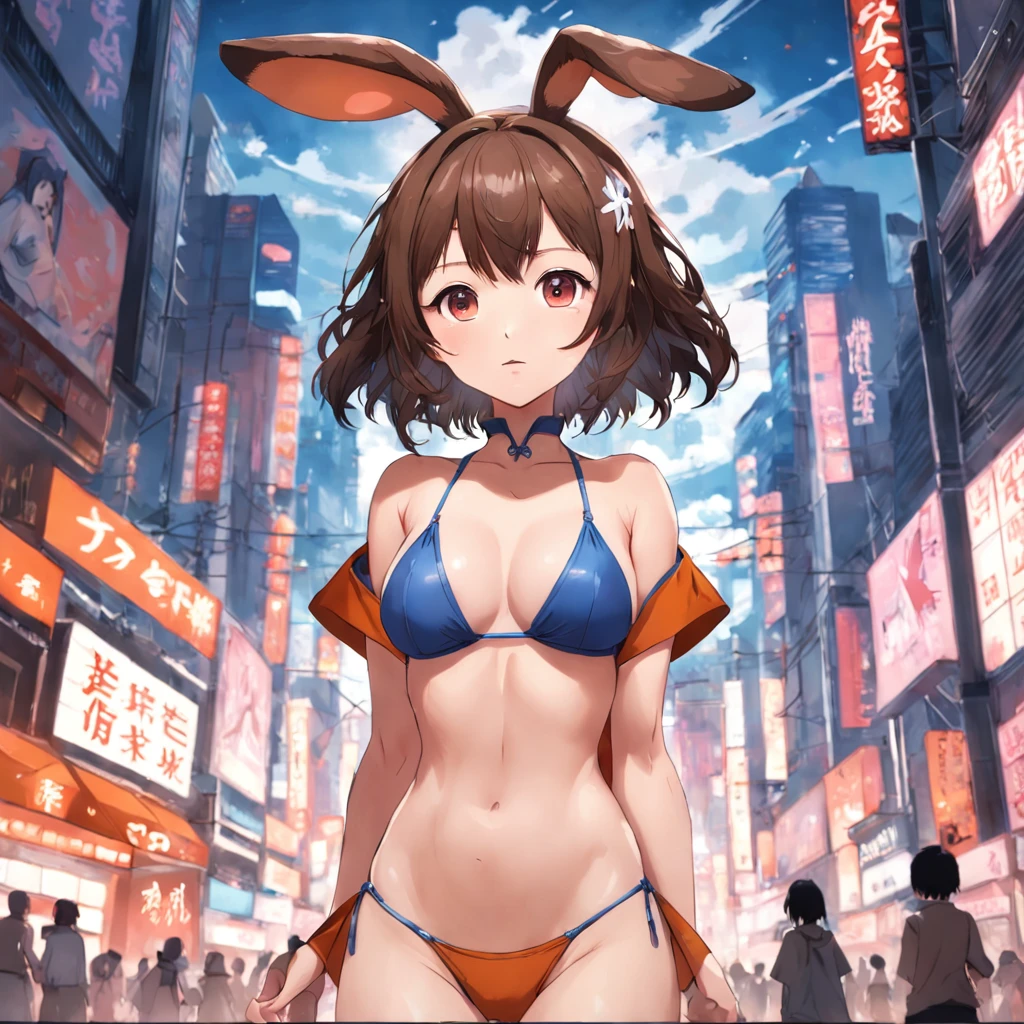 tmasterpiece，best qualtiy，Girls from the Republic of China，Short hair，brown haired，She wears a three-point bikini，Rabbit ears，tits out