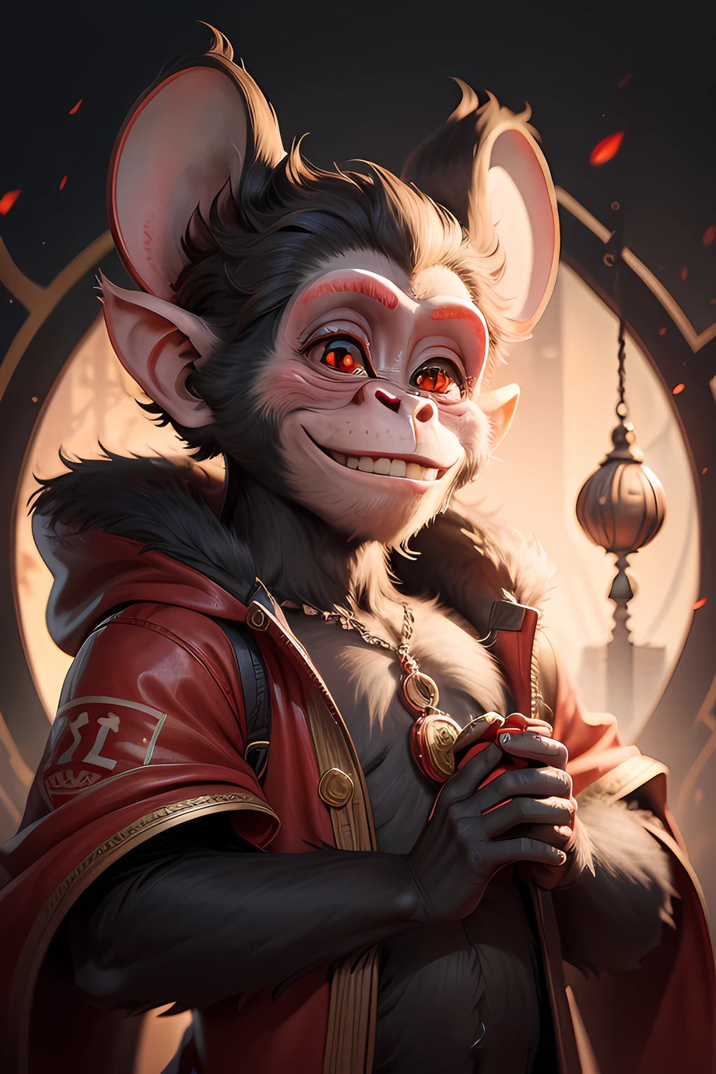 a smiling monkey with red eyes and big ears for NFT market