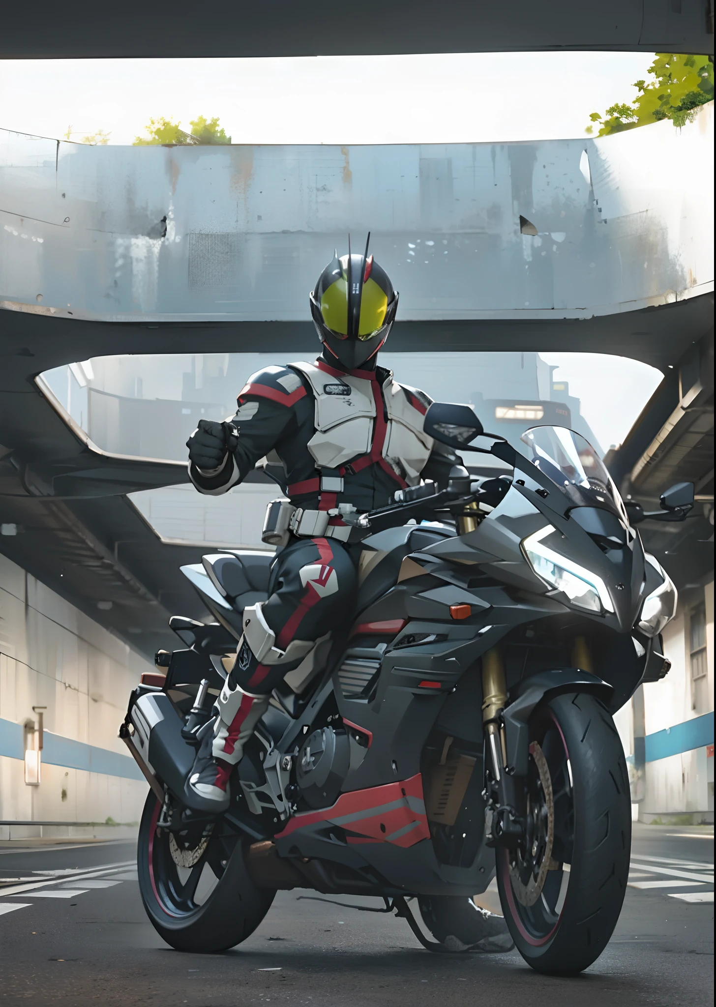 1boys,motorcycle helmet,Arai full helmet,Kamen Rider 555,Motorcycle riding armor,The Car,guido,Gray sky,groundvehicle,shelmet,holding helmet,Motor vehicles,the motorcycle,motorcycle helmet,On a motorcycle,exteriors,police officers,Riding,Wagas,the scooter,cel shadow,Lone,the street,tires,Vehicle focus,wheels