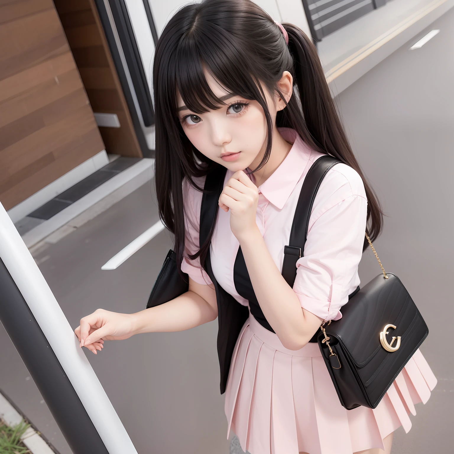 Pink pleated skirt，Beth，black color hair，Moe girl