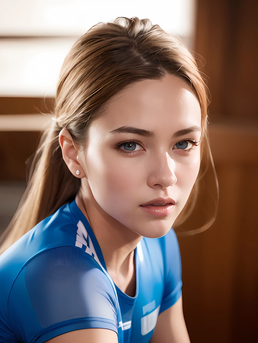 beatiful woman,sport,sweat,uniform,
Cinematic soft lighting,masterpiece), (realistic), (photorealistic: 1.2), (raw photo: 1.2), (best quality: 1.2), (detailed face: 1.4), (beautiful detailed eyes: 1.2), (detailed hair)