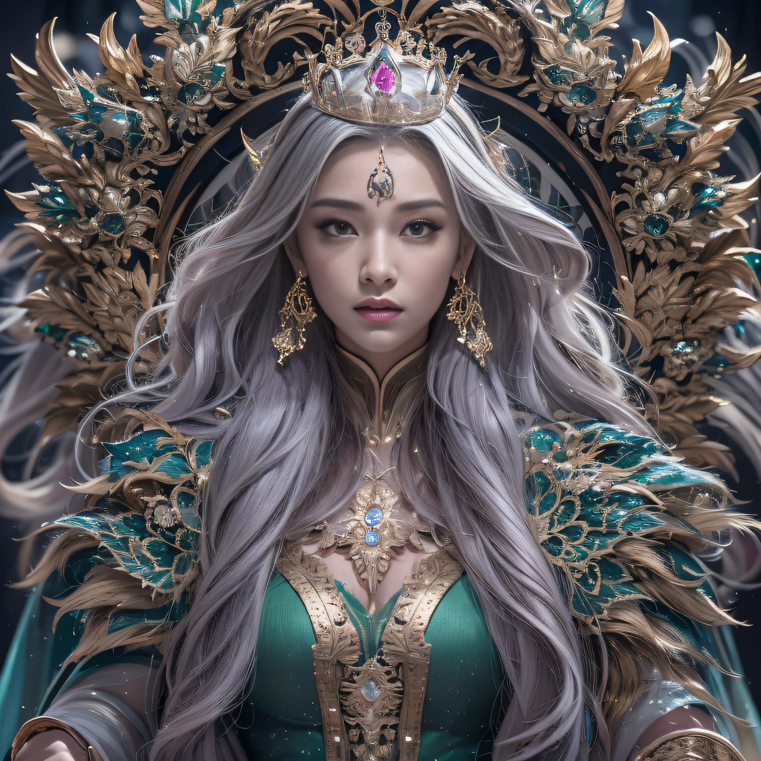 32k(tmasterpiece,k hd,hyper HD,32k)Long flowing black hair,Jewelry quarter in the back room,Brunette king girl ,Silver Dragon Protector (realisticlying:1.4),Python pattern robe,Purple-pink tiara,Snowflakes fluttering,The background is pure,Hold your head high,Be proud,The nostrils look at people, A high resolution, the detail, RAW photogr, Sharp Re, Nikon D850 Film Stock Photo by Jefferies Lee 4 Kodak Portra 400 Camera F1.6 shots, Rich colors, ultra-realistic vivid textures, Dramatic lighting, Unreal Engine Art Station Trend, cinestir 800,Hold your head high,Be proud,The nostrils look at people