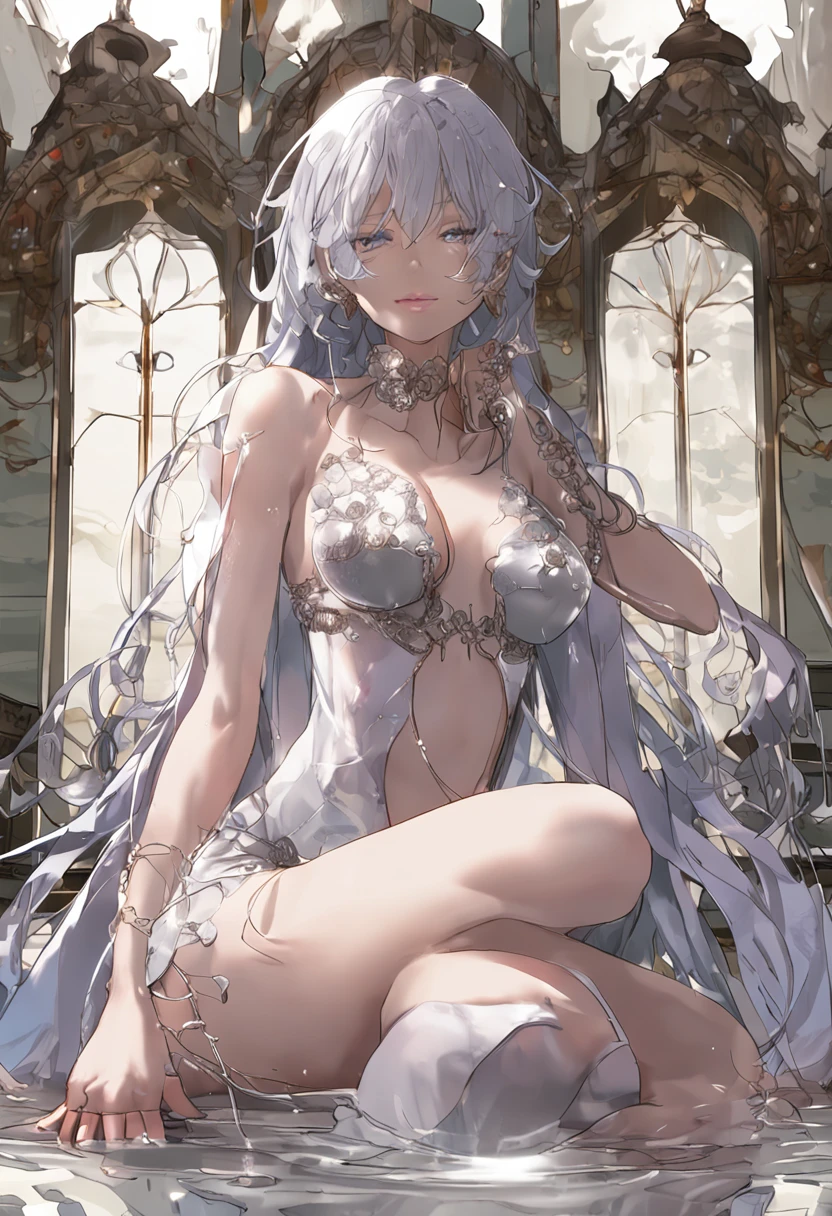 Top image quality、A beautiful face drawn in the ultimate detail、Clear eyes、NSFW、rain is falling、Open the front door naked、Girl in a duo、Nude Models、zori、fullnude、barechested、barechested、14years、fullnude、Luxurious hair ornament with feathers、2.5th Dimension Girl、8Head and body、A slender、Little devil smile、Very skinny、Luxury、skinny、Ribs、A-cup breasts、discreet breasts、Smaller chest、tiny breasts,small tits、beauty legs、Constricted waist、dented belly、Beautiful silver-purple hair、3 Collage、Looking up angle,Knitted sandals、Backgrounds that look like real photos、anklets、wetting hair、Soaking wet nude body、