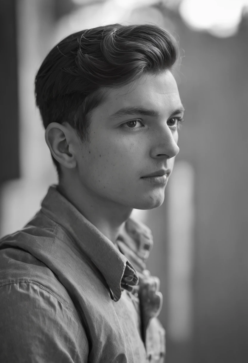 Black and White photo,Back of young male figure