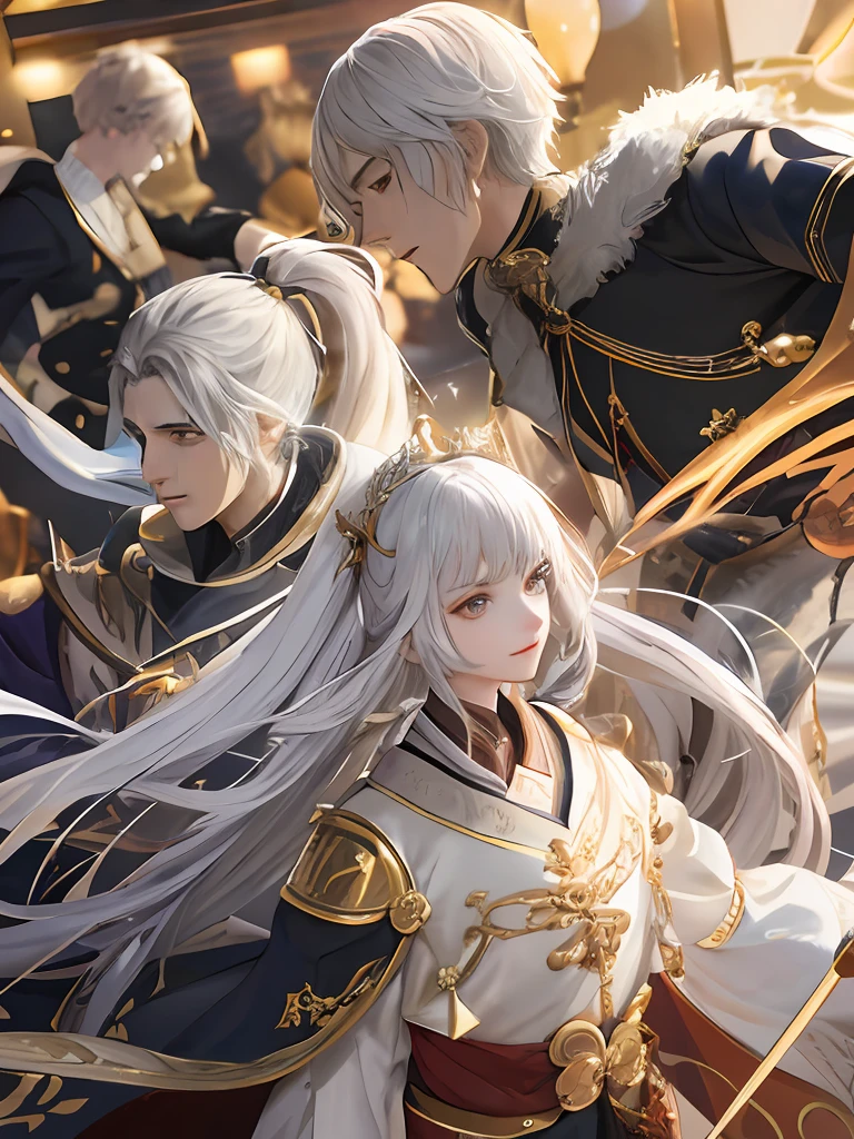 tmasterpiece，top-quality，best qualityer，offcial art，Beauty and aesthetics：1.2），（Kizi：1.3），extremy detailed，rich colourful，highest details，s the perfect face，The upper part of the body，hdr，（long white hair：1.5）（white cloak golden lines：1.2），galaxias，（light stre），striking visual effects，（dynamic streaks，Luminous trajectory：1.2），vivd colour，The family background of noble knights was usually very wealthy，Their ancestors may have been wealthy merchants、Nobleman or politician。They usually have an elegant living environment and high-quality educational resources，Receive quality education and training，Possess great talent and skills。 Noble knights usually possessed nobility、Elegant temperament，Their words and deeds reflect their social status and wealth。They have unique costumes、Hairstyle and makeup，Usually wearing elegant battle robes and riding noble horses。 The life of a noble knight was usually luxurious and comfortable，They have a variety of high-end luxury and luxurious private establishments。They usually like to make friends with powerful people，And actively participate in various social events and aristocratic circles。