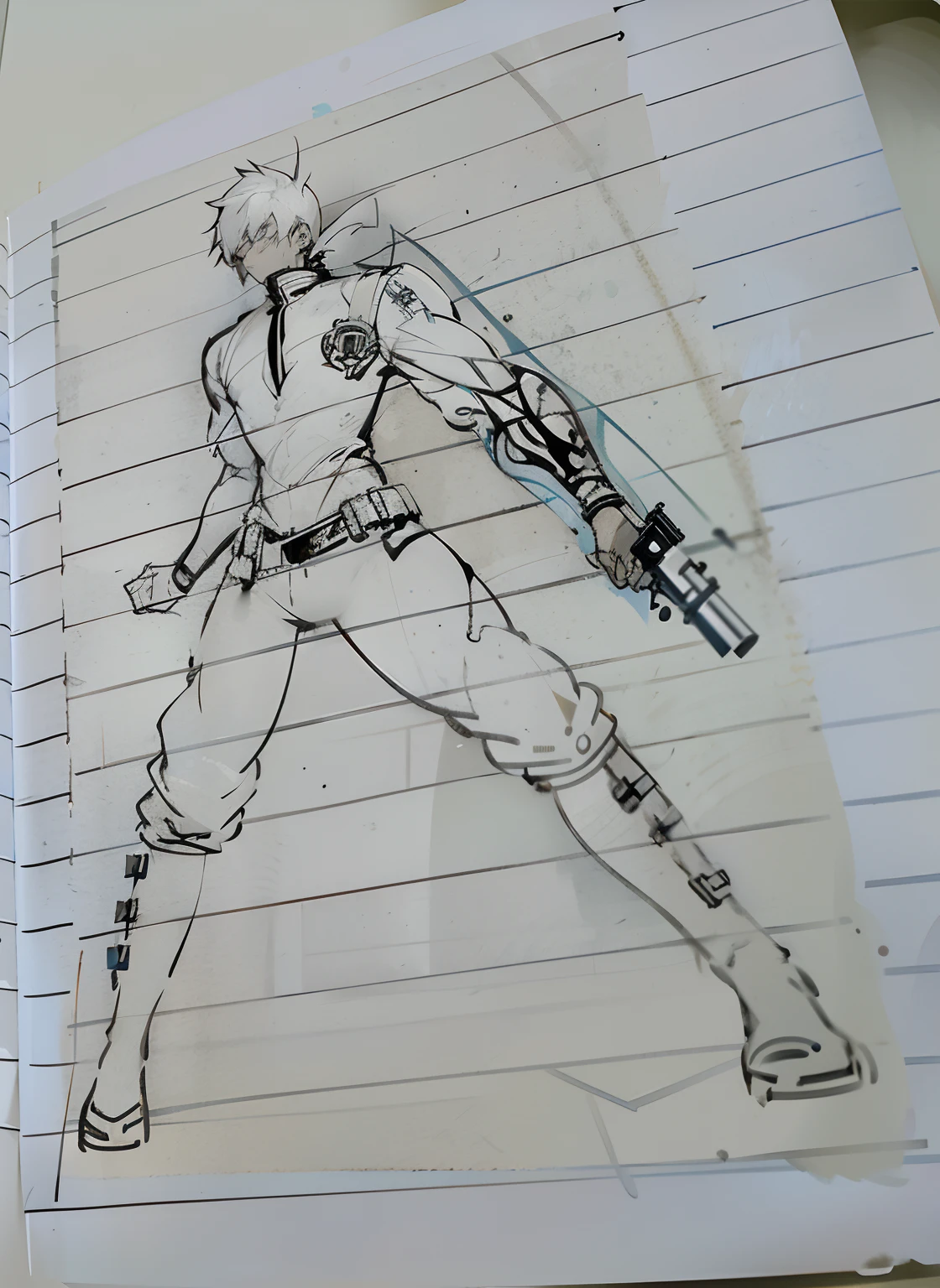 Someone is painting a picture of a man with a gun, trigger anime artstyle, anime style character, anime figure, clean anime outlines, comic character, an anime drawing, badass posture, Full body character drawing, male anime character, concept character, comic drawing, Epic anime style, anime sketch, inspired by Ryūsei Kishida, sketchy artstyle